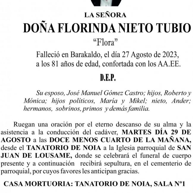 08 23 Esquela, Florinda Nieto Tubío