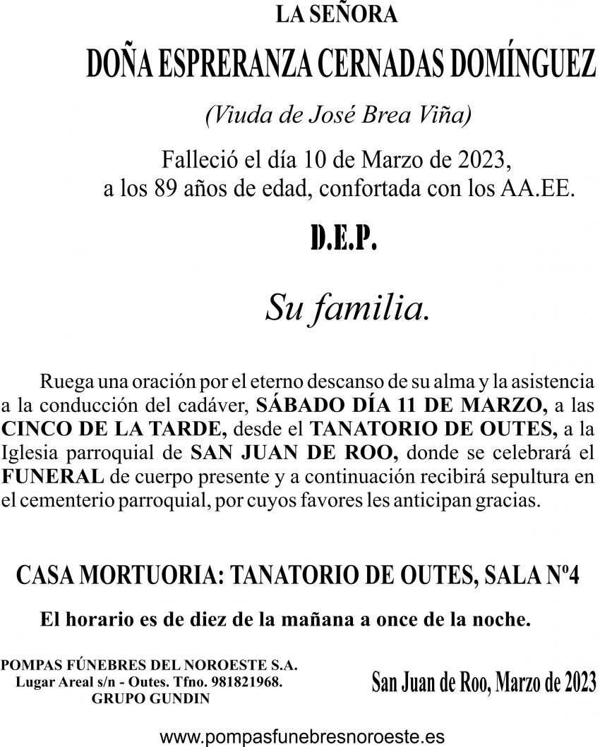 23 03  ESQUELA   Esperanza Cernadas Domínguez