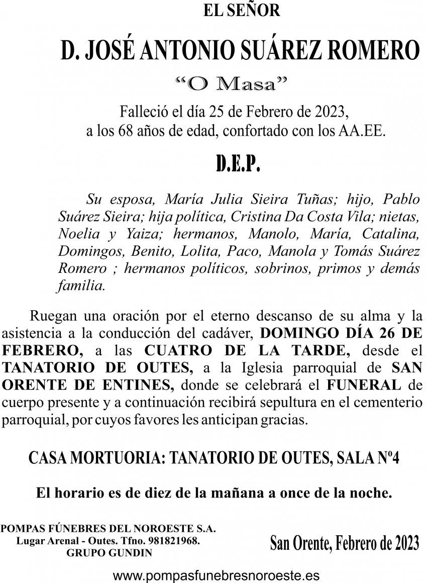 23 02 ESQUELA   José Antonio Suárez Romero