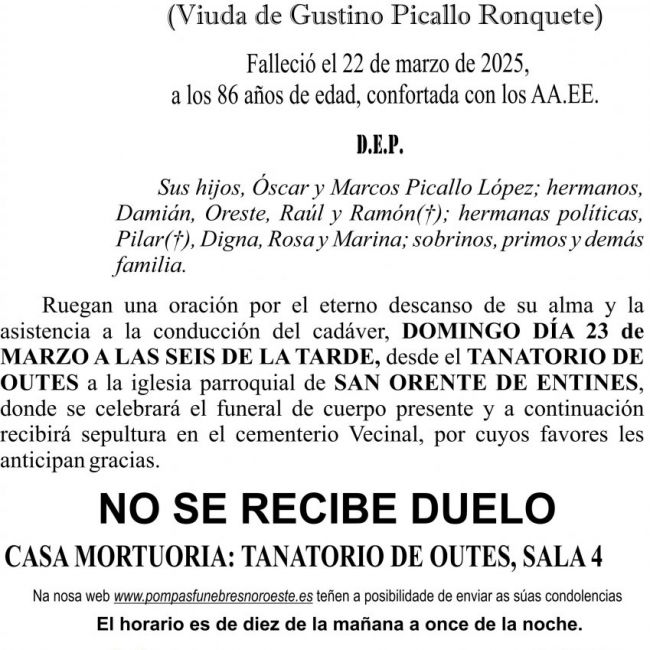 ESQUELA 2025   Doña Maria Juana Lopez Campos