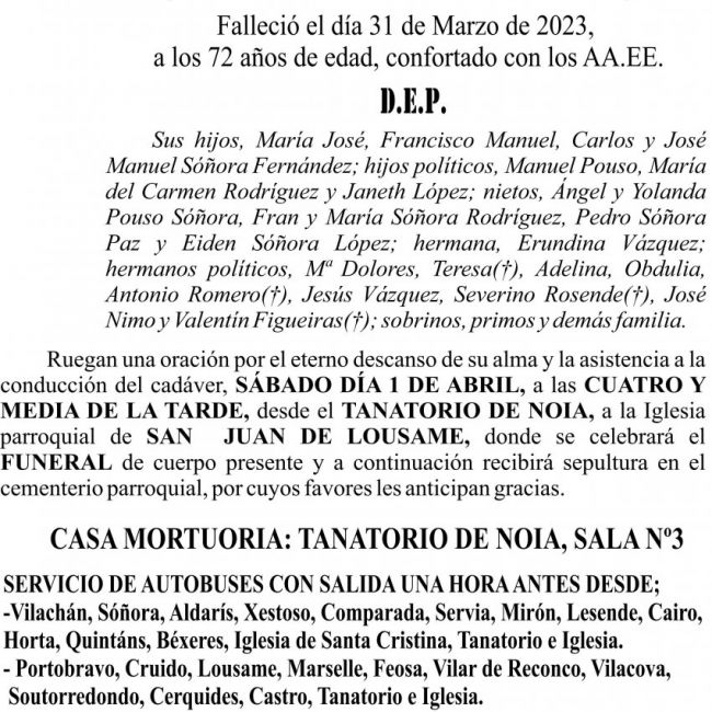 23 03 ESQUELA   José Sóñora Sóñora