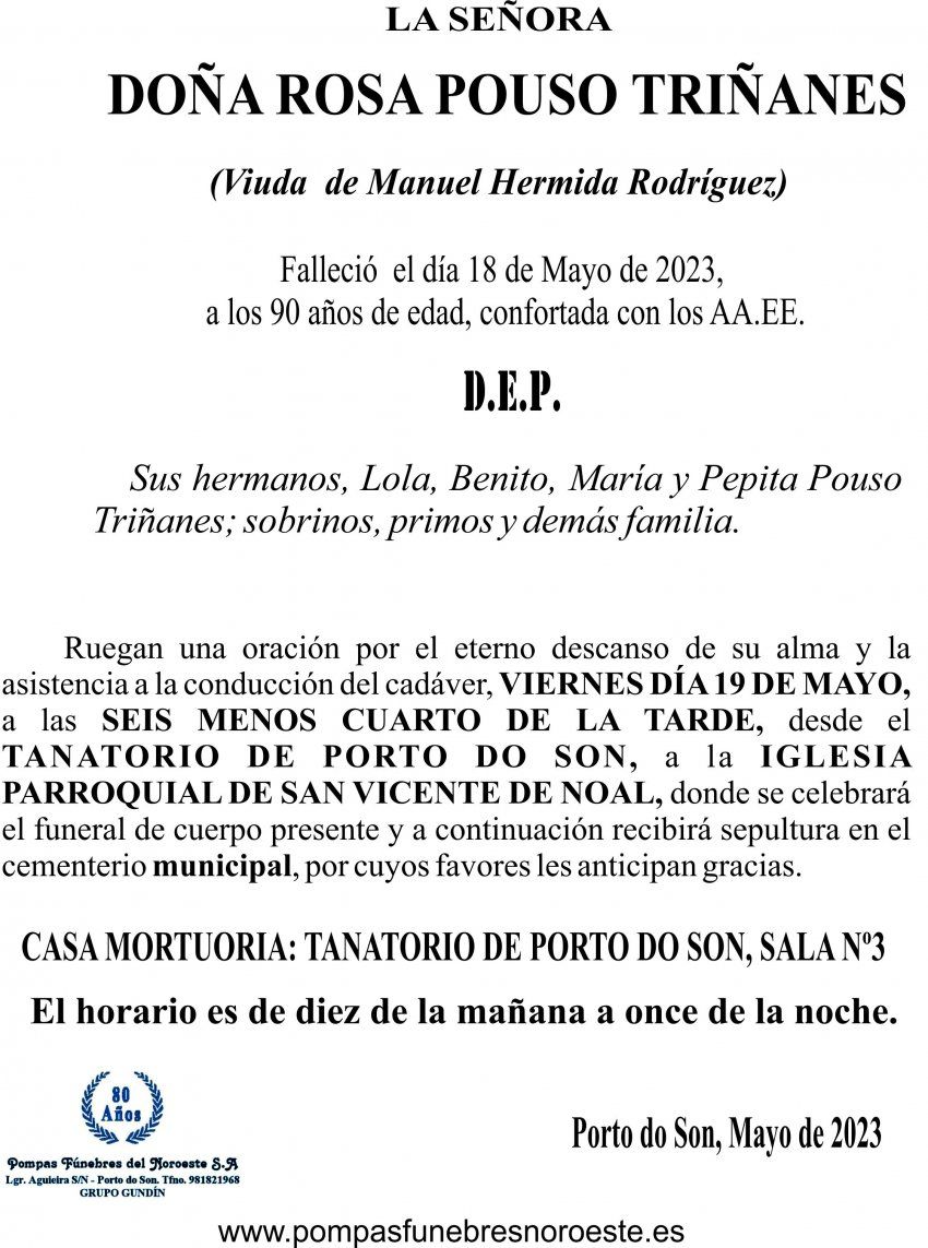 23 05 ESQUELA    Rosa Pouso Triñanes