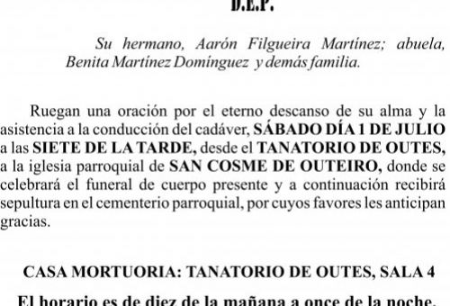 Esquela 07 23, Alejo Filgueira Martínez