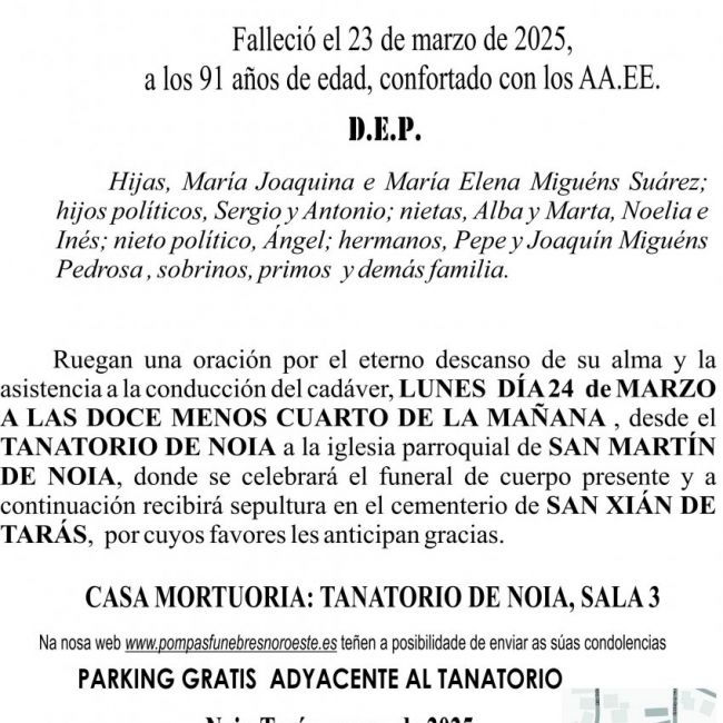 Esquela  2025 Manuel Miguens Pedrosa