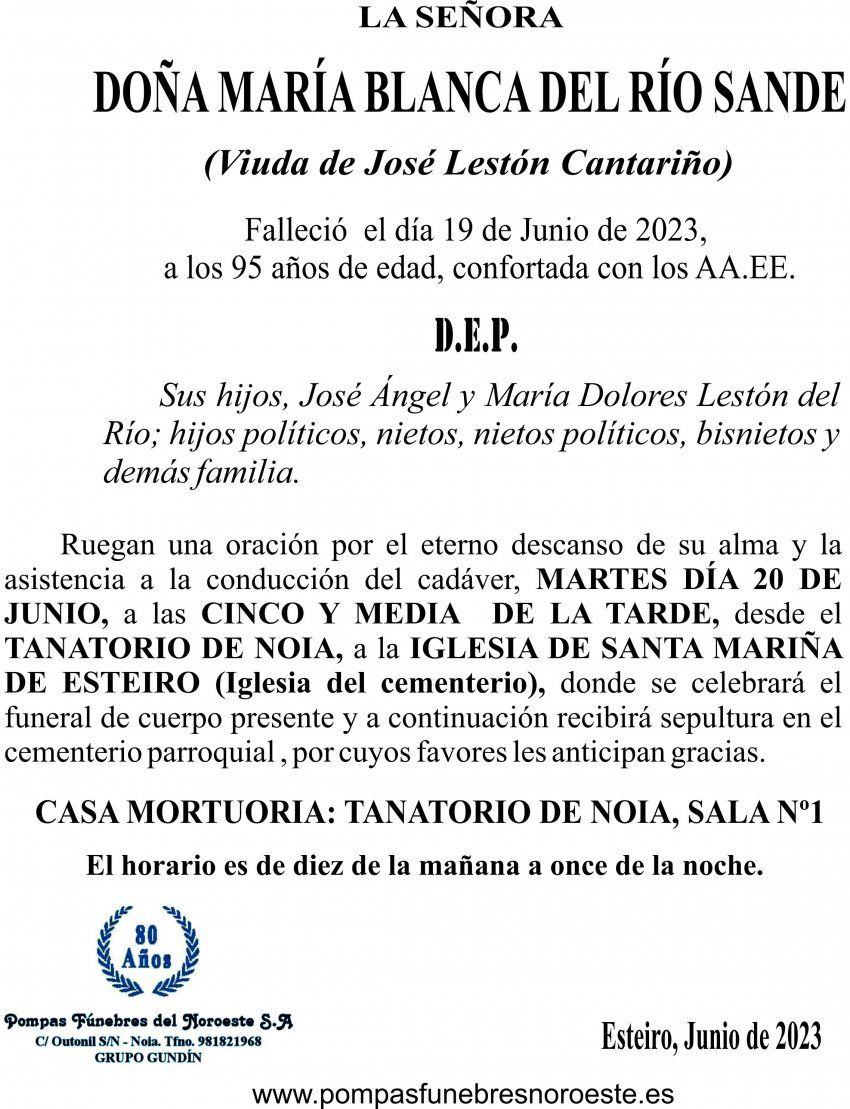 23 06 ESQUELA    María Blanca del Rio Sande