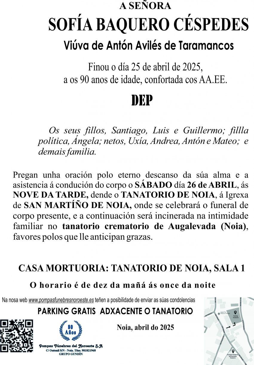 ESQUELA GALEGO  SOFÍA BAQUERO CÉSPEDES