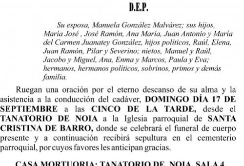 ESQUELA AGEITOS  MANUEL JUANATEY BLANCO