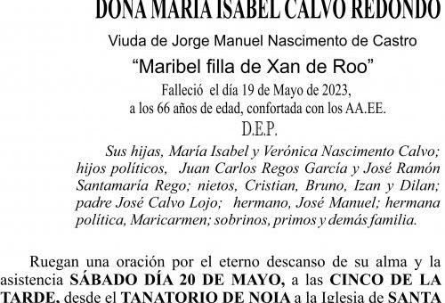Esquela de María Isabel Calvo Redondo