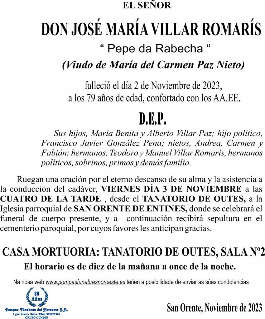 ESQUELA DON josé maría villar romaris