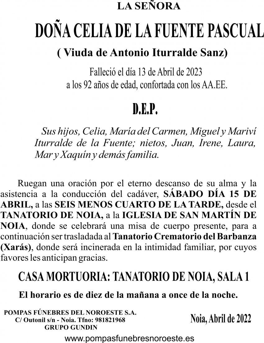 22 ESQUELA Celia de la Fuente Pascual