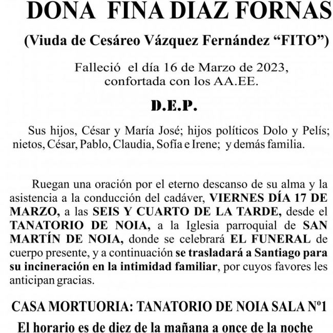 Esquela Ageitos   fina diaz fornas