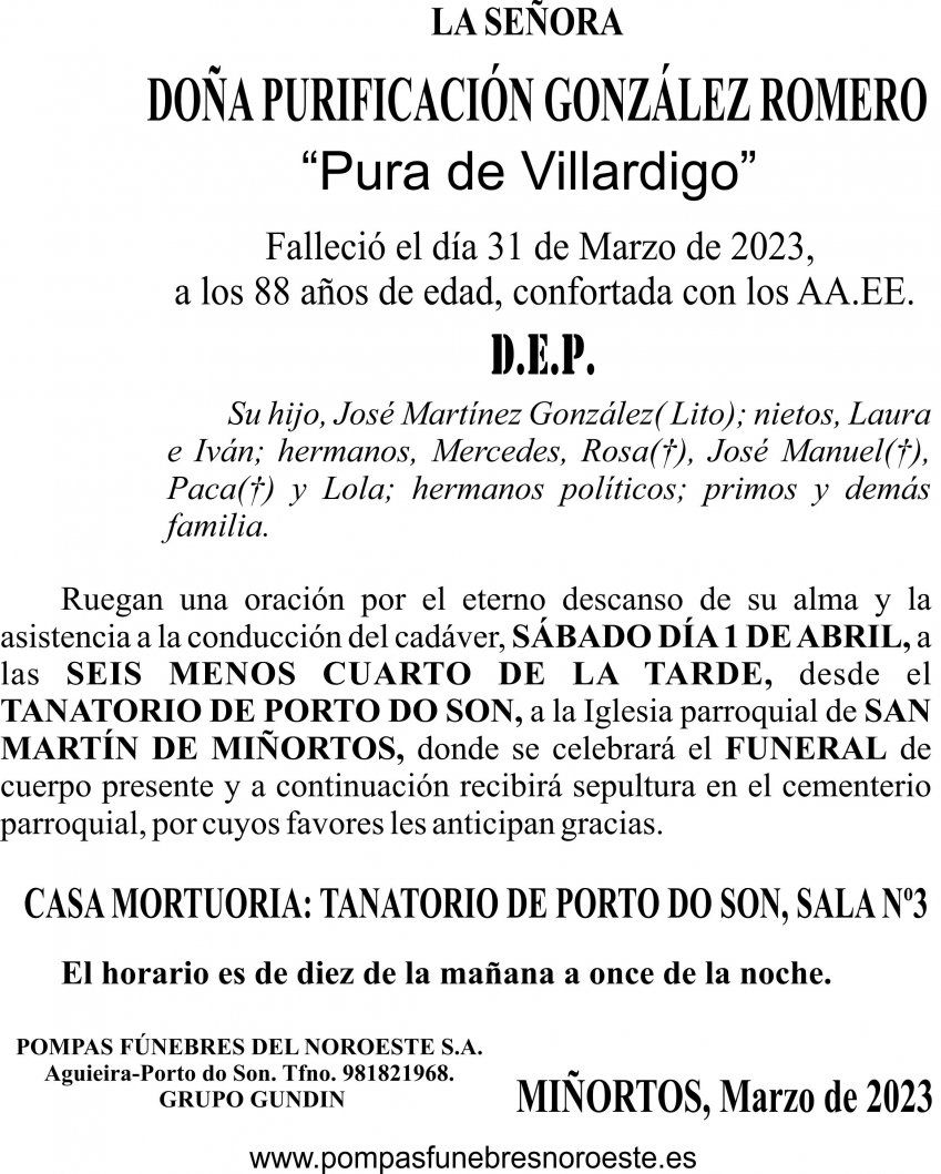23 02  ESQUELA   PURIFICACION GONZALEZ