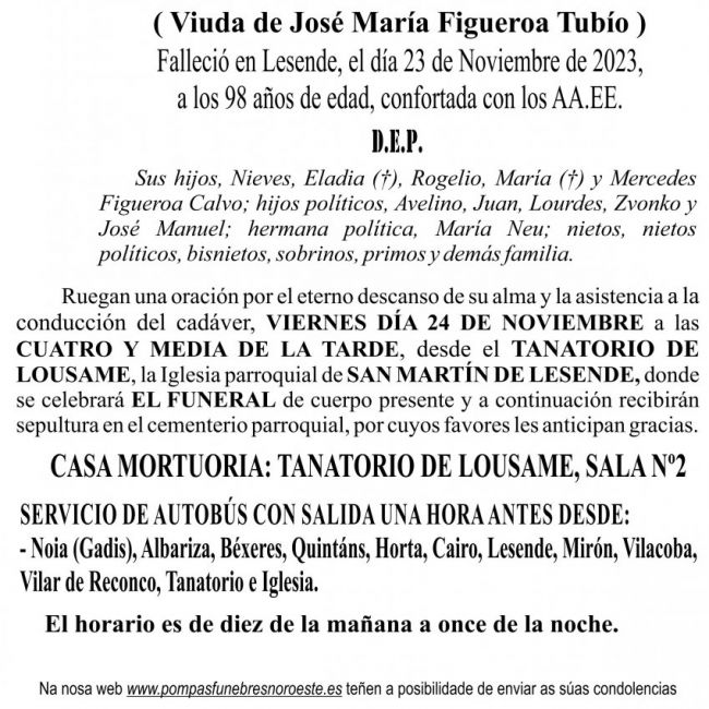 11 23 Esquela María Rosa Calvo Calvo