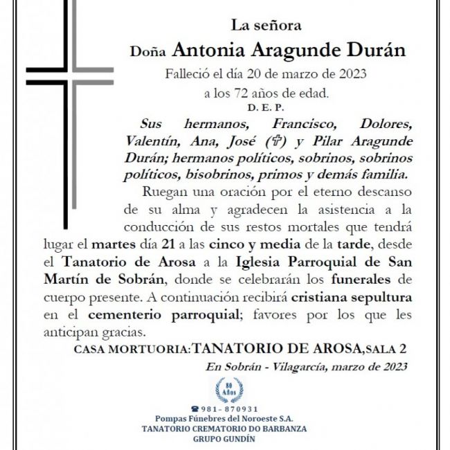 ANTONIA ARAGUNDE DURAN