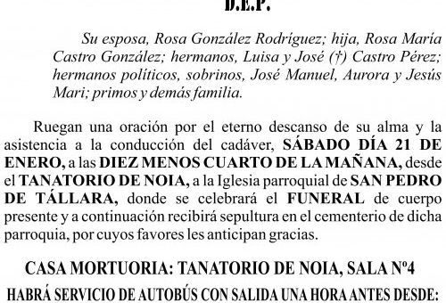 23 01 ESQUELA   Antonio Castro Pérez   Tállara