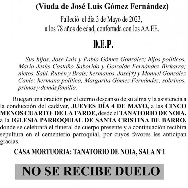 23 05 ESQUELA    Filomena González Canle