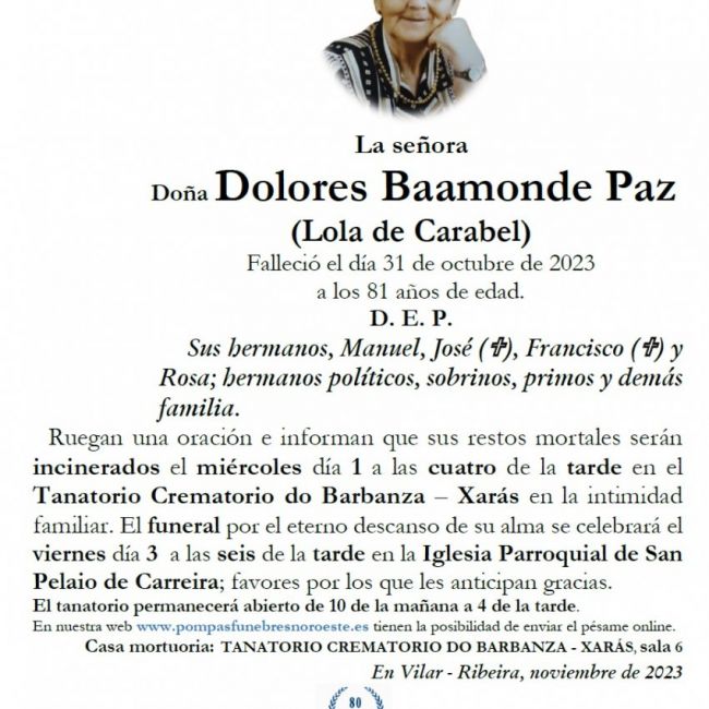 Baamonde Paz, Dolores