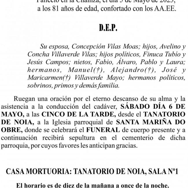 23 05 ESQUELA   Avelino Villaverde Mayo
