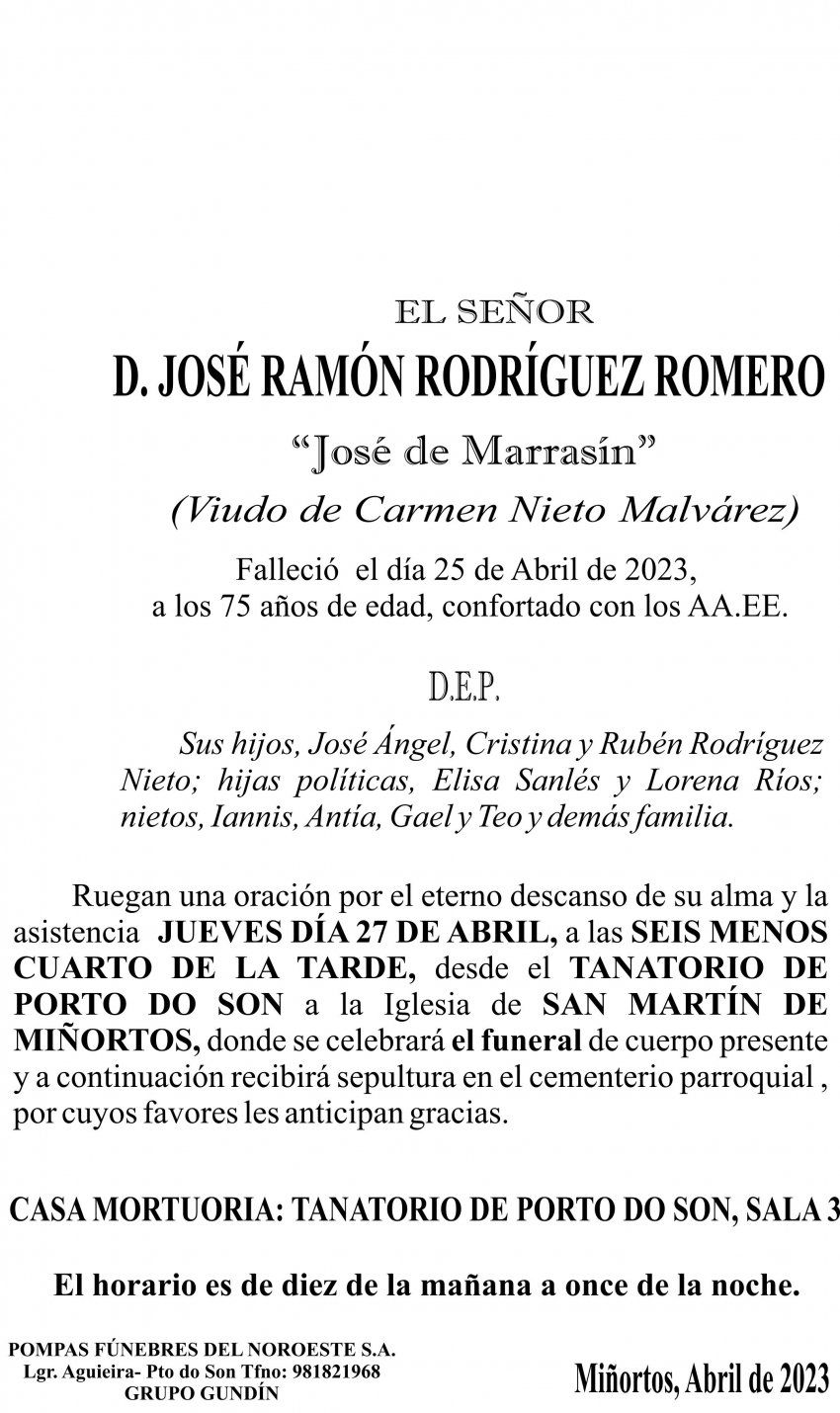 ESQUELA 23, José Ramón Rodríguez Romero
