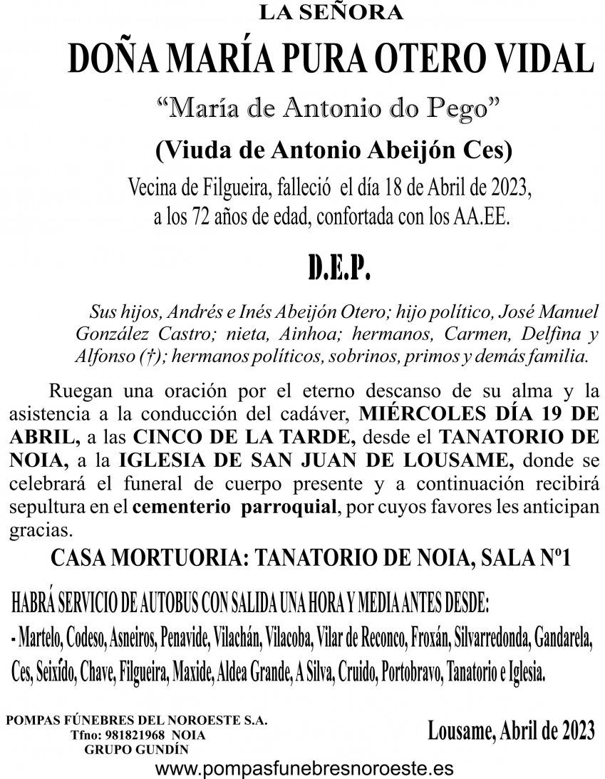 23 04 ESQUELA    María Pura Otero Vidal