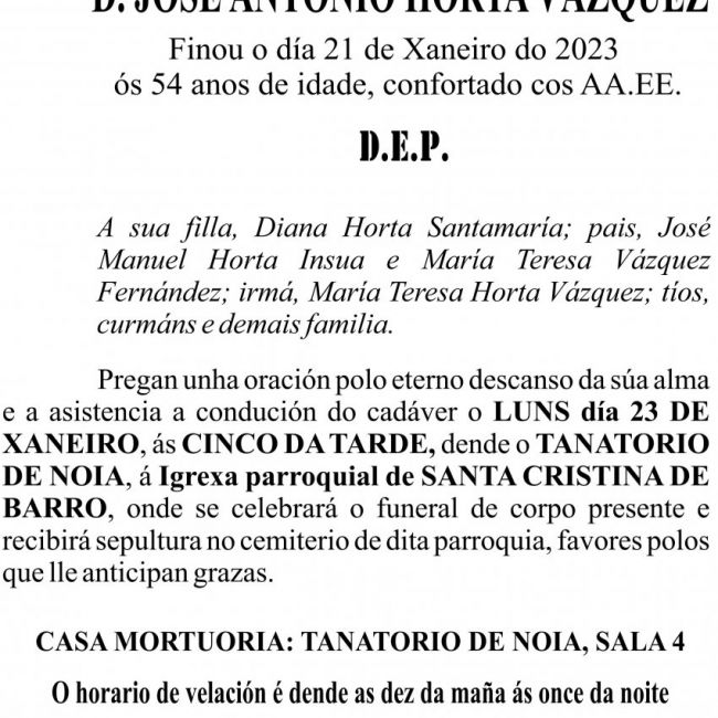 23 01 ESQUELA GALEGO  José Antonio Horta Vázquez