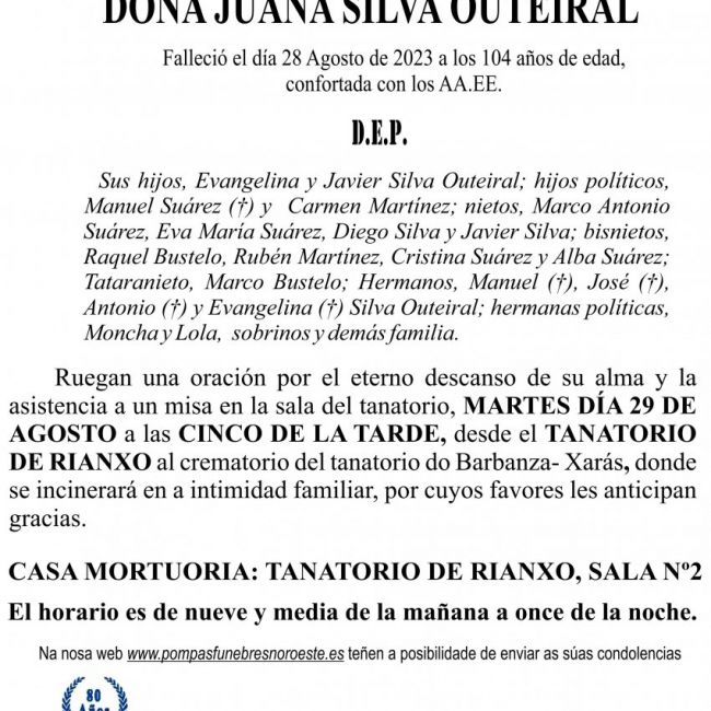 08 23 Esquela,Juana Silva Outeiral