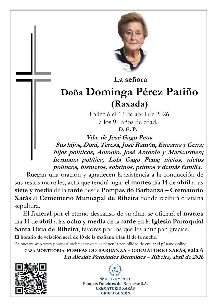 ESQUELA XARas castiñeiras ribeira Dominga Perez patiño