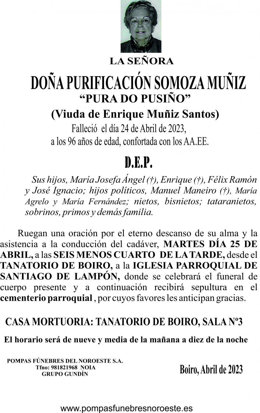 23 04 ESQUELA    Purificación Somoza Muñiz