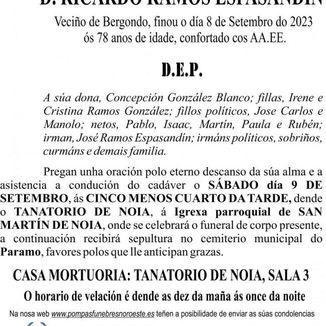 23 09 ESQUELA   Ricardo Ramos Espasandín GALEGO