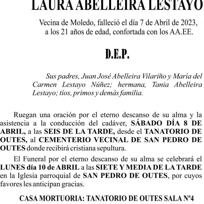 04 23 ESQUELA   Laura Abelleira Lestayo