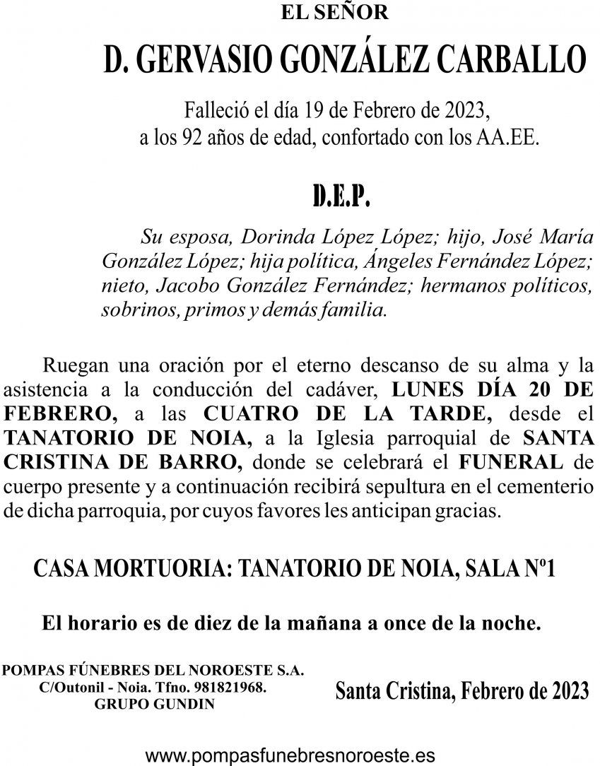 Esquela 02 23, Gervasio González Carballo