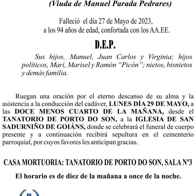 23 05 ESQUELA    Virginia Sobrido García