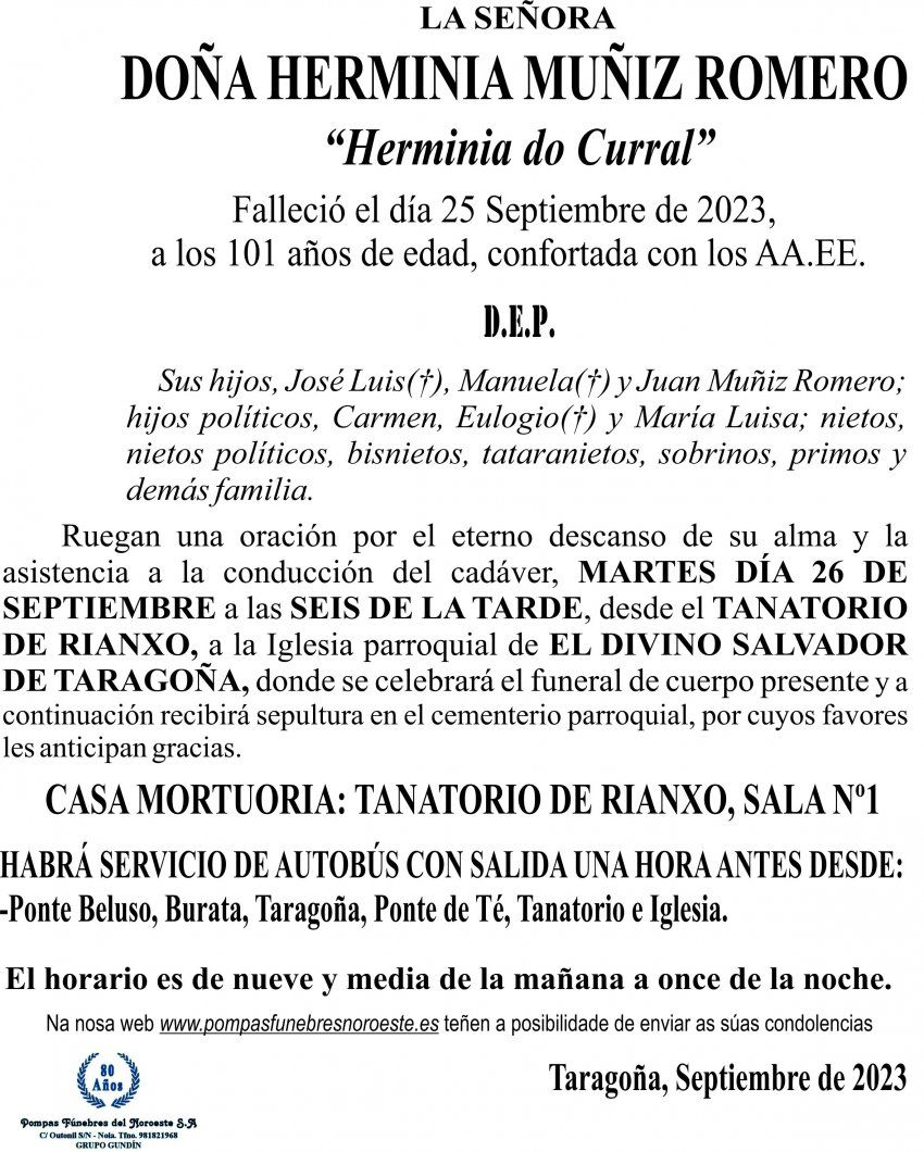 09 23 Esquela HerminiaMuñiz Romero