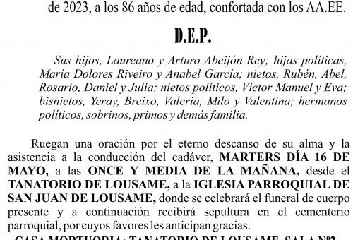 23 05 ESQUELA   Teresa Rey Cordeiro  LOUSAME