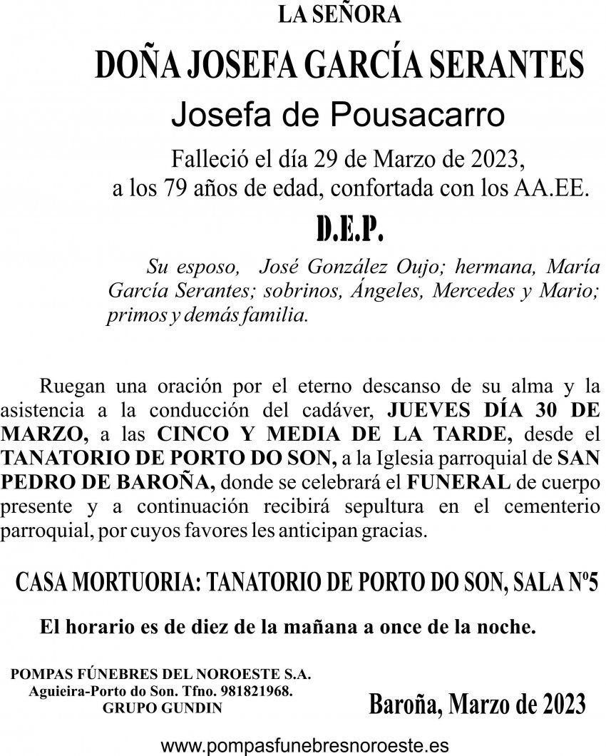 23 02  ESQUELA   JOSEFA GARCÍA SERANTES