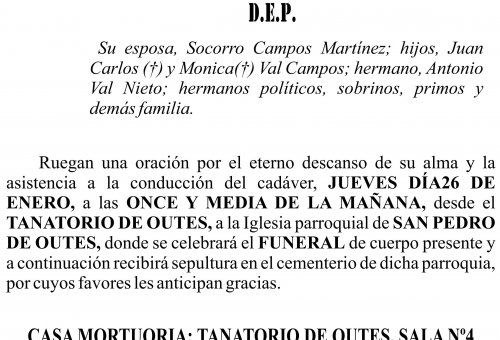 23 01 ESQUELA   Agapito Val Nieto (OUTES)