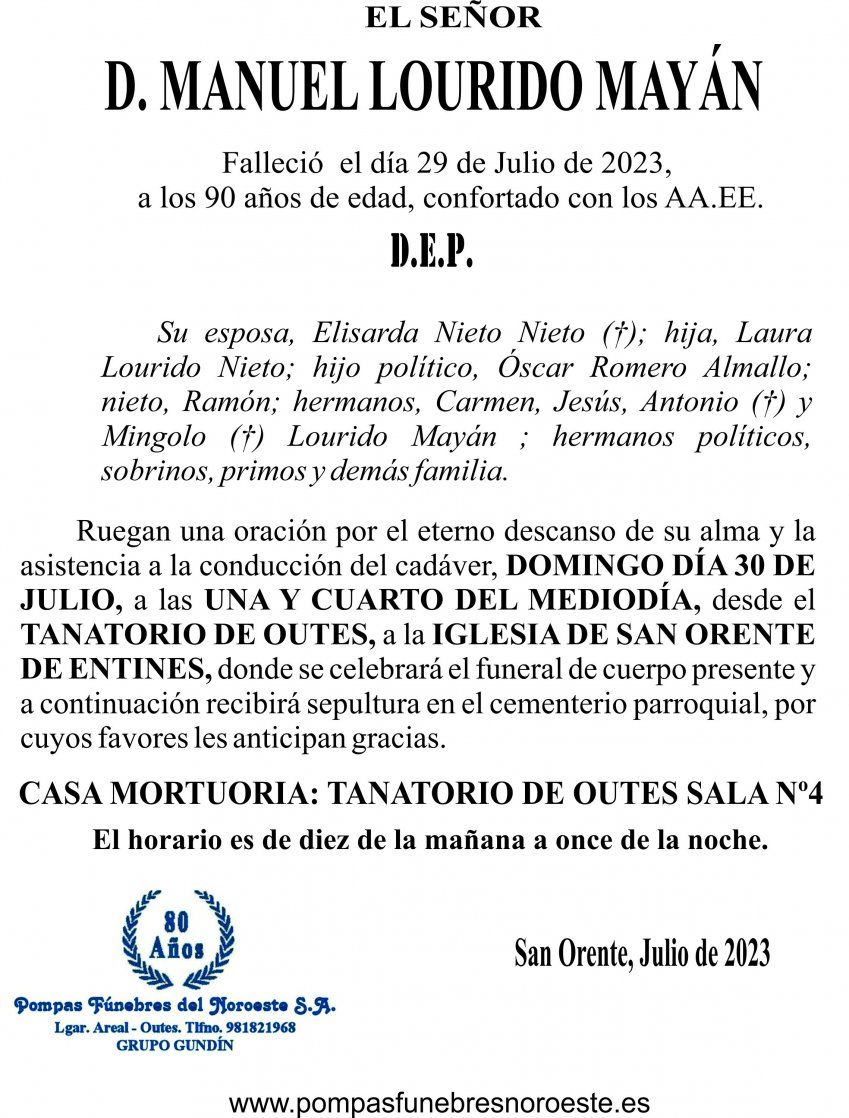 23 07 ESQUELA    MANUEL LOURIDO MAYÁN