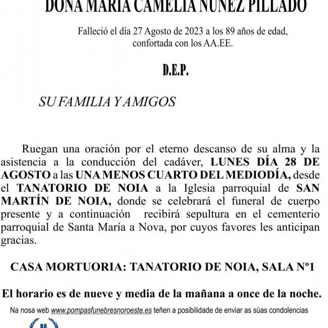 08 23 Esquela María Camelia Núñez Pillado