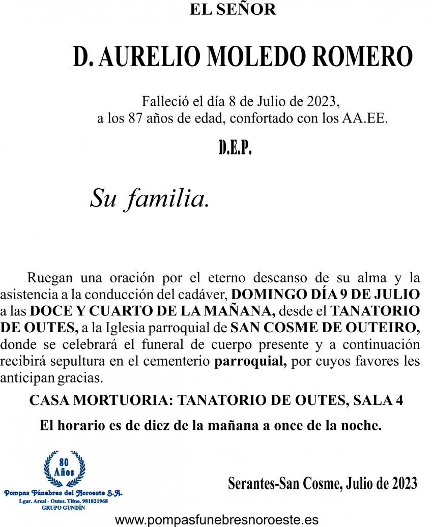 07 23 Esquela, Aurelio Moledo Romero