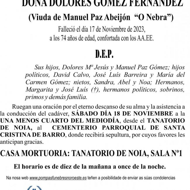 11 23 Esquela Dolores gomez Fernández