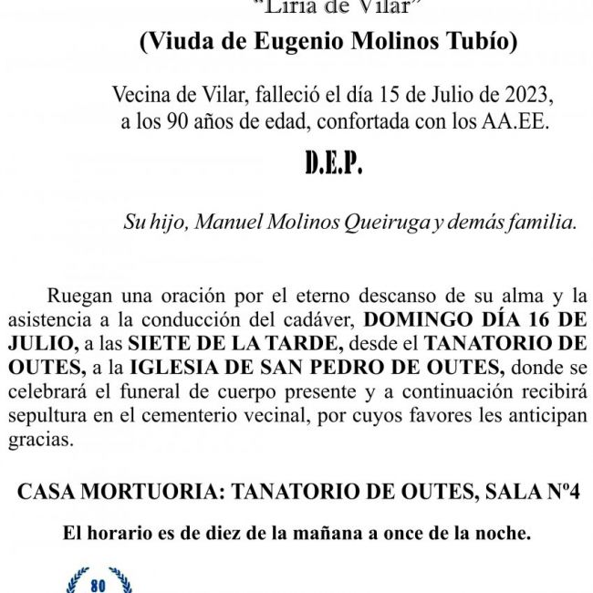 23 07 ESQUELA    Liria Queiruga Villar