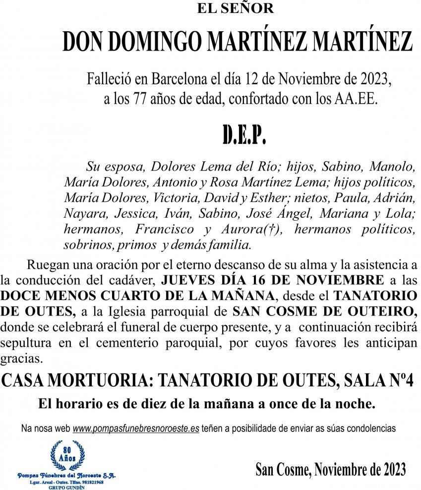 ESQUELA  DOMINGO MARTÍNEZ MARTÍNEZ