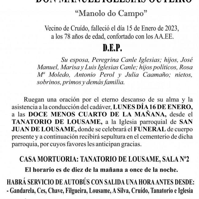 23 01 ESQUELA   Manuel Iglesias Outeiro
