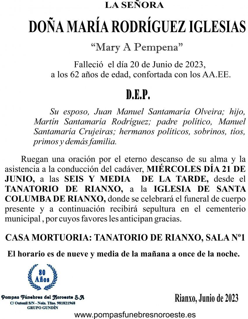 23 06 ESQUELA    María Rodríguez Iglesias