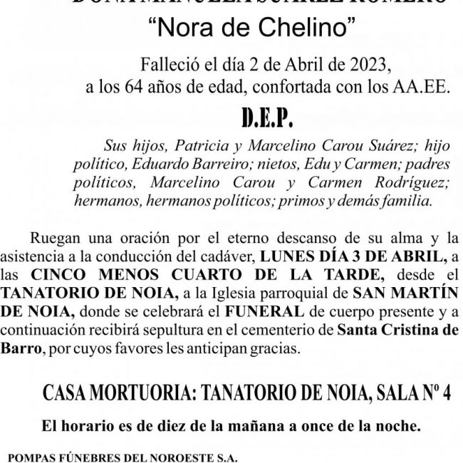 23 02  ESQUELA   manuela suarez romero