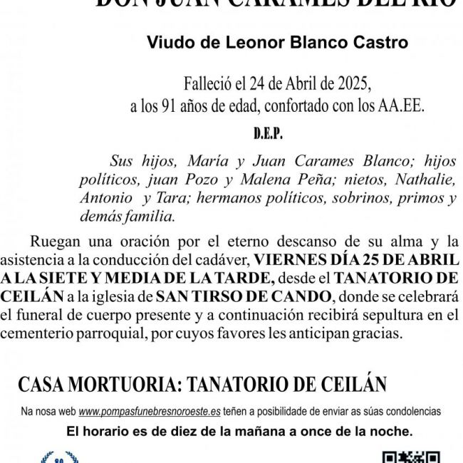 ESQUELA 2025  juan carames del rio