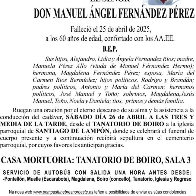 ESQUELA    MANUEL ÁNGEL FERNÁNDEZ PÉREZ