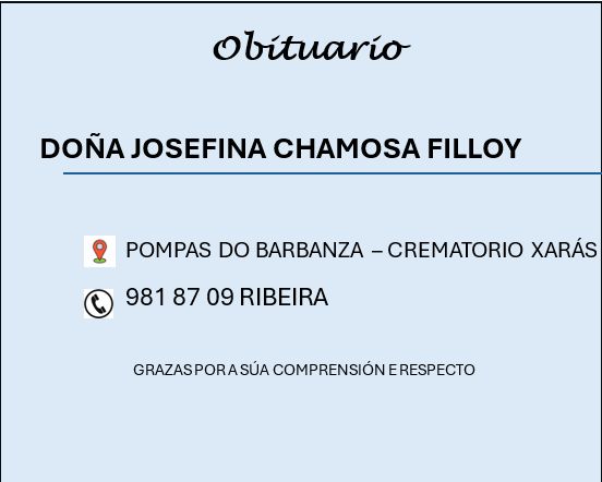 OBITUARIO XARÁS JOSEFINA CHAMOSA