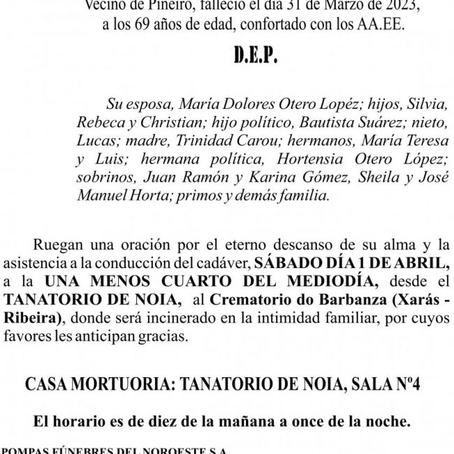 Esquela José Ramón Filgueira Carou