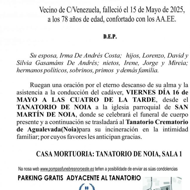 Esquela  25 lorenzo gasamans lopez